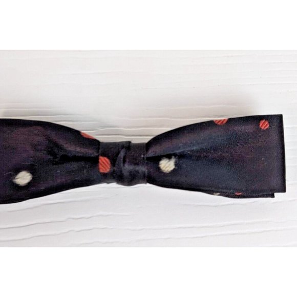 Clip-On Bow Tie Vintage Royal Rust Resistant black polka dots 5" - Picture 2 of 6